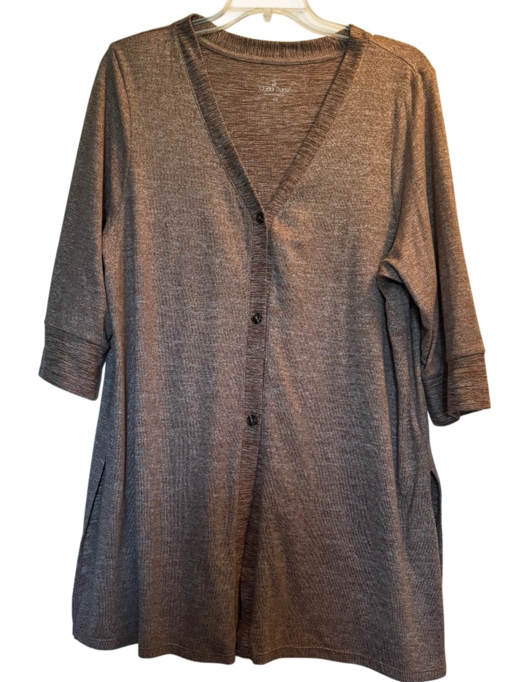 Women’s Cuddl Duds Software Long Side Slit Cardigan in Khaki Sz 1X